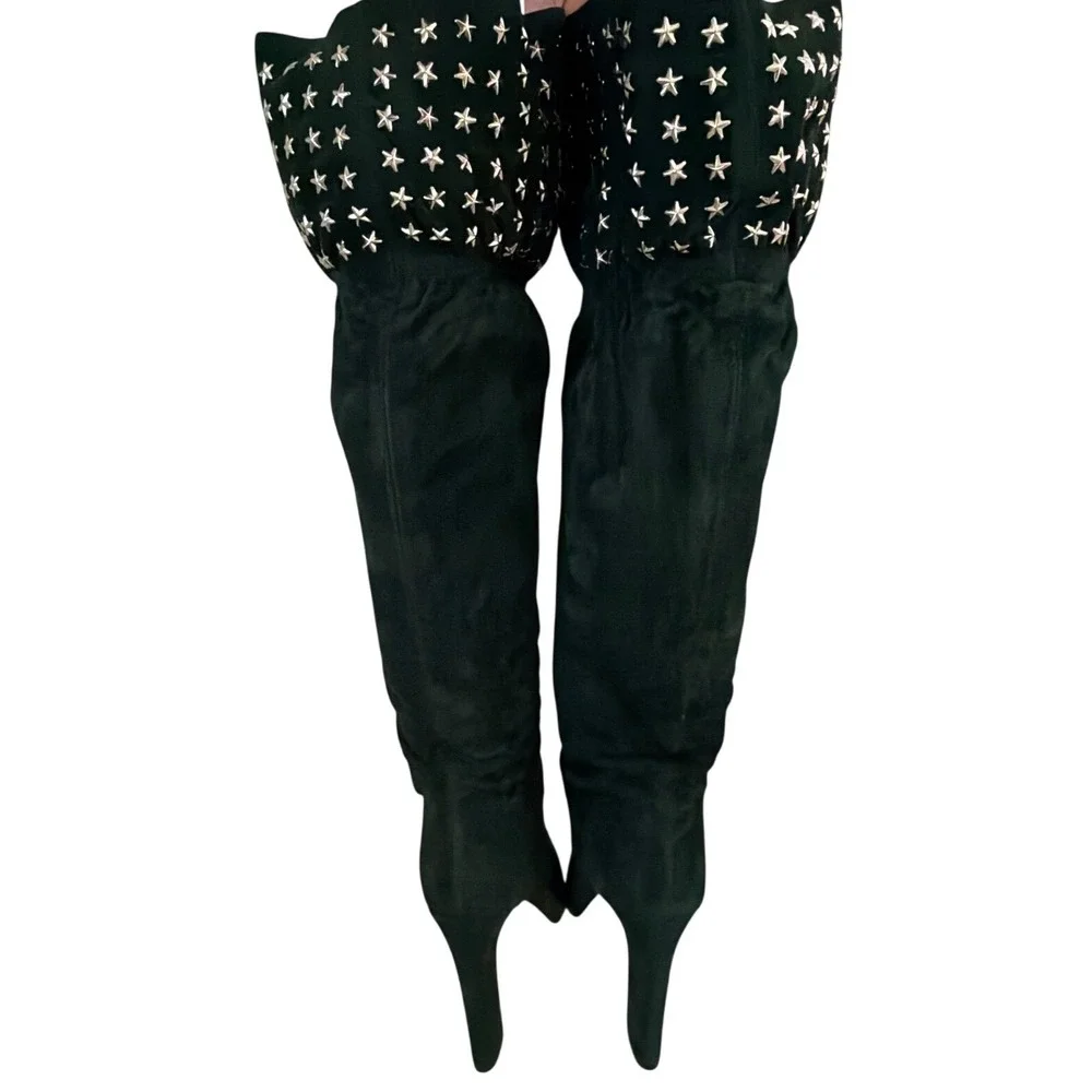 Paris Texas Green Suede Star Studded Slouchy Over The Knee Boots IT Women Sz 41